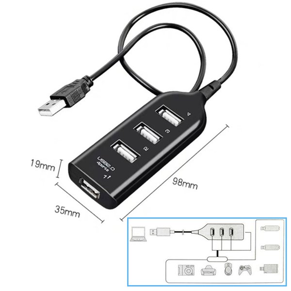 H26 USB 2.0 Hub 4x Port Verteiler Splitter Adapter 480Mbs für PC Laptop Notebook