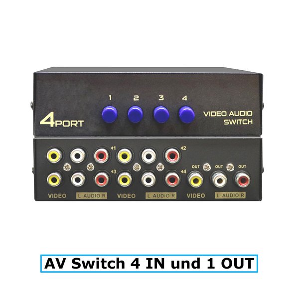 E32C 4*Weg Audio Video AV RCA Switch Selector Box Splitter Umschalter 3RCA Kabel