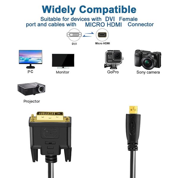 R08 180cm Micro HDMI Kabel auf DVI 24+1 Kabel Digitalkamera Handy MP4 Camcorder
